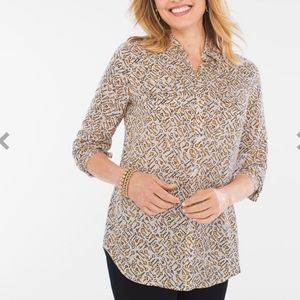 NWT Chico's Keys Shirt Women's L White Gold Button Down Casual Office Career